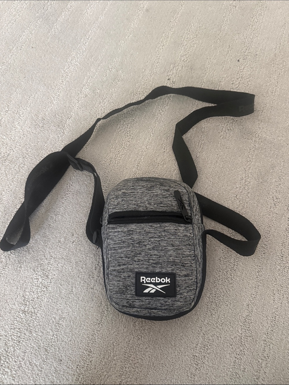 Reebok Small Gray Heather Crossbody Pouch with Black Strap